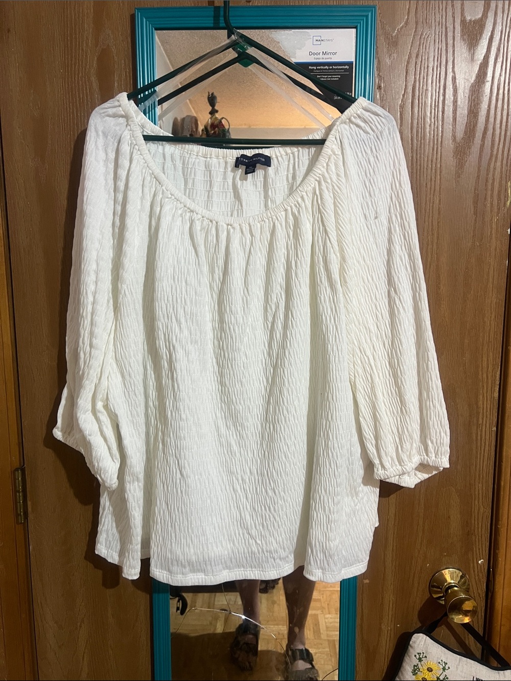 Tommy Hilfiger White Textured Peasant Blouse